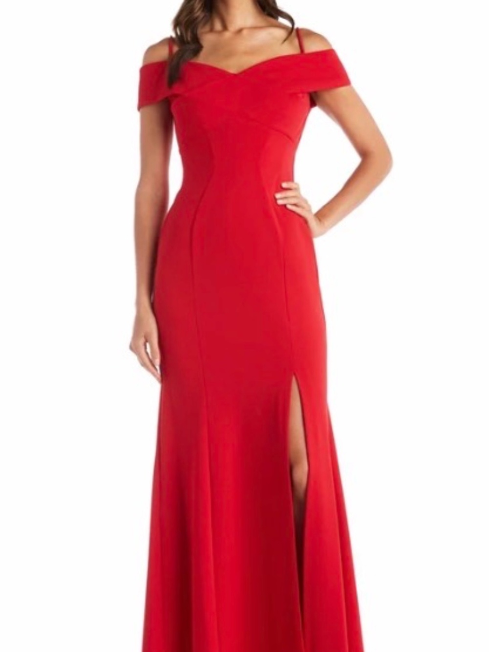🤩 Nightway Red Off The Shoulder Long Formal Dress - size 8